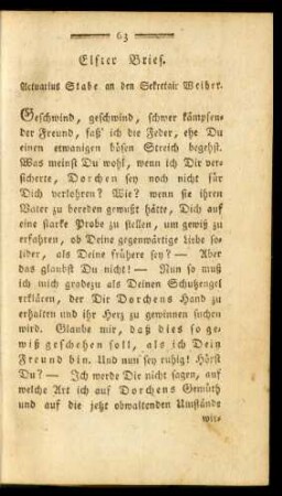 Elfter Brief. Actuarius Stabe an den Sekretair Weiher.