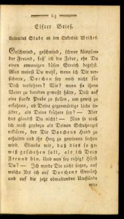 Elfter Brief. Actuarius Stabe an den Sekretair Weiher.