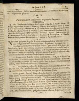 715-722, Cap. IV. Variis Regalium Divisionibus ac speciebus in genere.