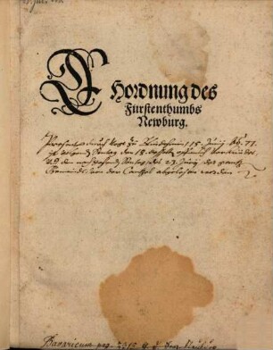 Eheordnung des Fürstenthumbs Newburg