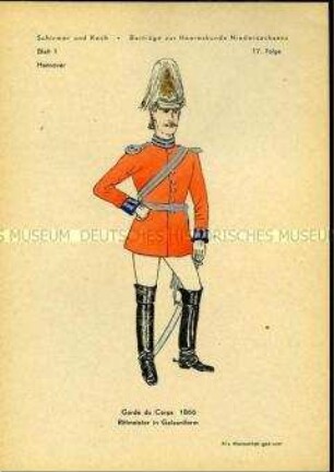 Uniformdarstellung, Rittmeister der Garde du Corps, Königreich Hannover, 1866.