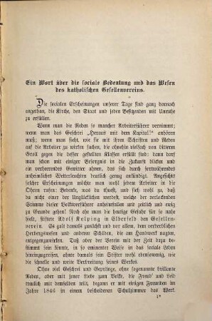 Materialien-Sammlung zum Gebrauche für die Präsides katholischer Gesellen- und Arbeiter-Vereine : umfassend familiäre Ansprachen, Gelegenheitsreden, populäre Vorträge und Festgedichte für besondere Anlässe des Vereinslebens, 1