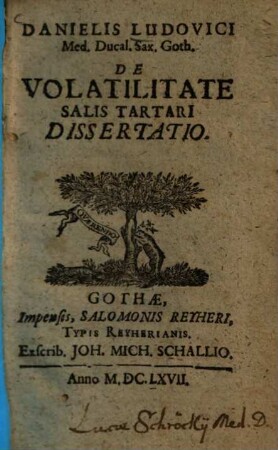 Danielis Ludovici De volatilitate salis tartari dissertatio