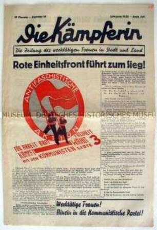Illustrierte kommunistische Wochenzeitung "Die Kämpferin" u.a. zur Reichstagswahl am 31. Juli 1932