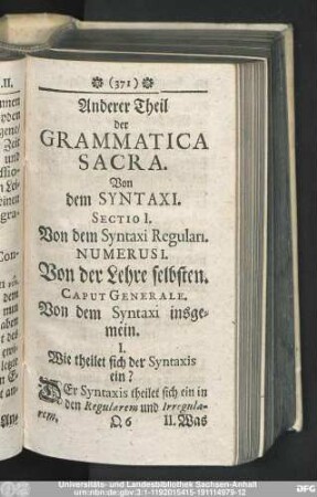 Sectio I. Von dem Syntaxi Regulari.