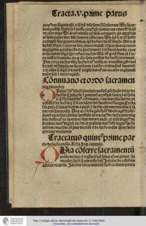 Tractatus quintus prime partis de sacramento ordinis. Et habet quinque capitula.