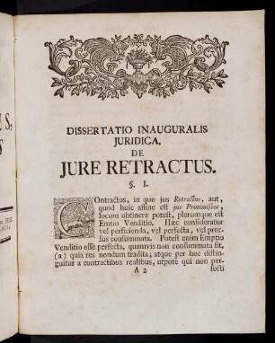 3-16, Dissertatio Inauguralis Juridica. De Jure Retractus. Corollaria.