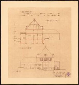 Herrenhaus Hohenborn bei Kassel Umbau: Querschnitt und Nordansicht 1:100