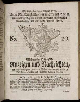 No. 20. Montags, den 14ten Majus 1770.
