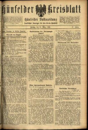 Ausgabe vom Freitag, den 31. März 1922.