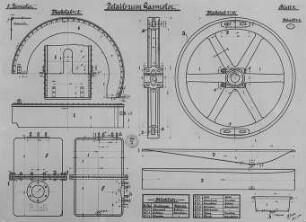 Entwurf eines Gasmotors, Schwungrad : Technikgeschichte | Maschinenbau | Kraftmaschinen | Gasgeneratoren, Gasmaschinen