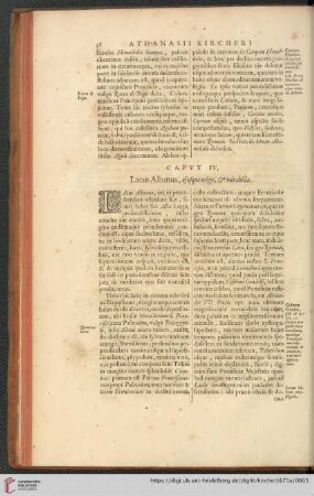 Capvt IV: Lacus Albanus, ejusque origo, & mirabilia