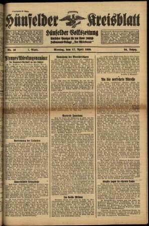 Erste Ausgabe vom Montag, den 17. April 1939.