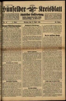 Erste Ausgabe vom Montag, den 17. April 1939.