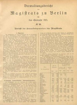 No. 30. Bericht der Gewerbedeputation des Magistrats