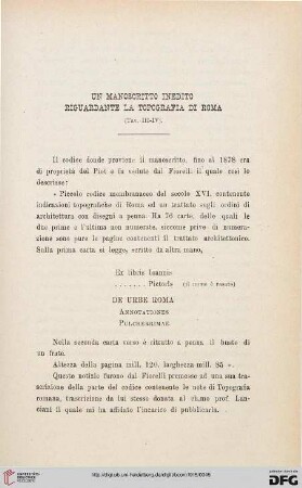 42: Un manoscritto inedito riguardante la topografia di Roma, [1]