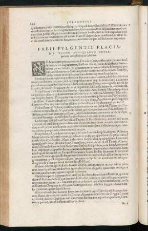 Fabii Fulgentii Placiadis Vocum Antiquarum Interpretatio, cum testimonio ad Calcidium.