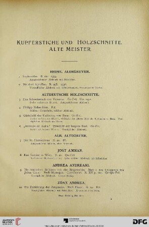 Kupferstiche und Holzschnitte alter Meister (Nr. 1-208)