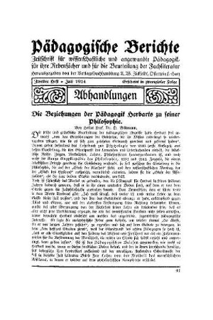 Die Beziehungen der Pädagogik Herbarts zu seiner Philosophie