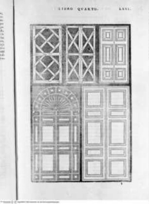 Regole generali di architettura di Sabastiano Serlio bolognese sopra le cinque maniere degli edifici, ... (4. Buch), Folio LXIX: Türen, Ornamente