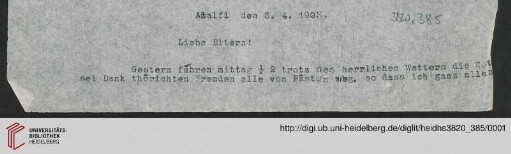 Heid. Hs. 3820,385: Brief Emil Lasks an seine Eltern