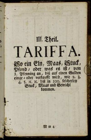 III. Theil. Tariffa.