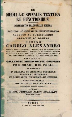 De medullae spinalis textura et functionibus : Dissertatio inauguralis medica