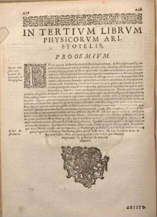 In Tertivm Librvm Physicorvm Aristotelis, Prooemivm.