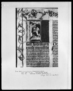 Lateinische Bibel — Initiale F (rater Ambrosius) mit dem Kirchenvater, Folio 10recto