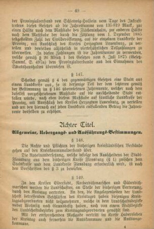 Achter Titel. Allgemeine, Uebergangs- und Ausführungs-Bestimmungen