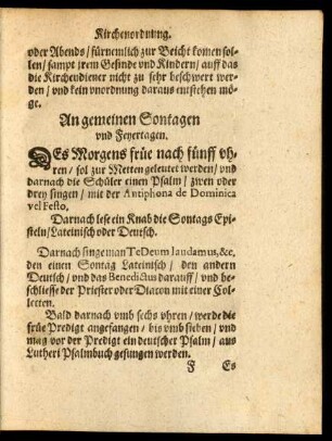 An gemeinen Sontagen und Feyertagen.
