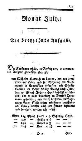 Monat July. Die dreyzehnte Aufgabe. - Die vierzehnte Aufgabe.