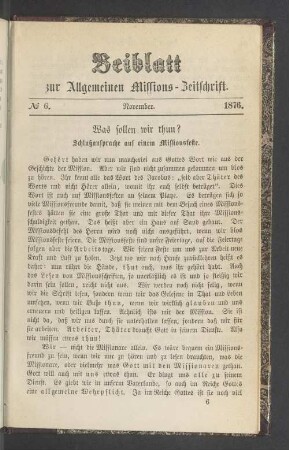 Beiblatt N° 6. November. 1876
