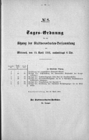 Tages-Ordnung, 19. April 1916