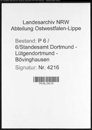 Sterberegister Standesamt Dortmund-Lütgendortmund-Bövinghausen (XI)