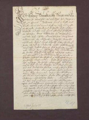 Verkaufsbrief des Lorenz Baumstark zu Oberweier und seiner Ehefrau Margaretha gegen Jakob Weßbacher von Muggensturm über 3/4 und 1/2 Juch Äcker neben dem Bachgraben um 19 fl.