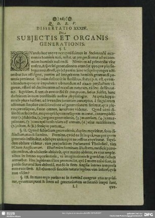 Dissertatio XXXIV. De Subjectis Et Organis Generationis