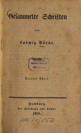 Gesammelte Schriften. 3. Vermischte Aufsätze, Erzählungen, Reisen. - 1829. - VIII, 255 S.