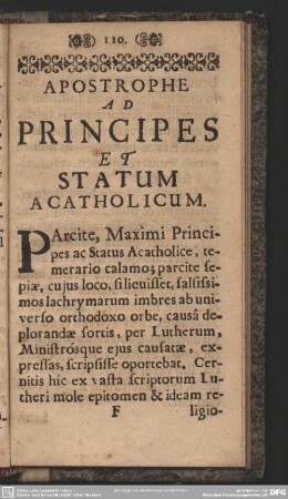 Apostrophe Ad Principes Et Statum A Catholicum
