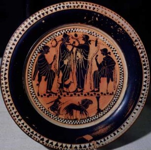 Athen. Archäologisches Nationalmuseum, Inv.-Nr. 11558. Attischer Teller, schwarzfigurig, mit Veführungsszene