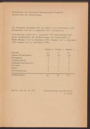 Die folgenden Lehrpläne ...