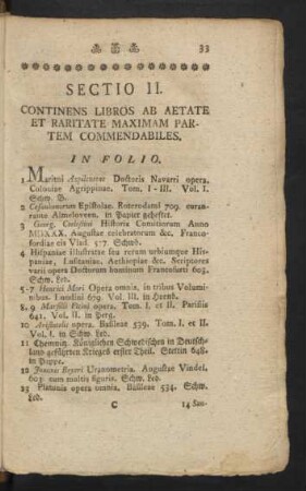 Sectio II.Continens Libros Ab Aetate Et Raritate Maximam Partem Commendabiles