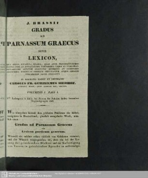 J. Brassii Gradus Ad Parnassum Graecus Sive Lexicon