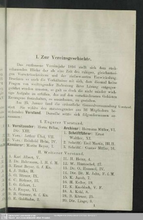 I. Zur Vereinsgeschichte