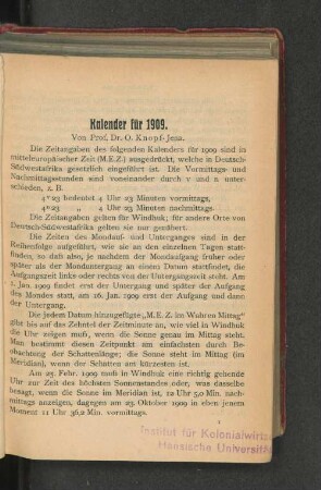 Kalender für 1909.