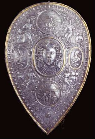 Schild / Garnitur bestehend aus Morion und Schild
