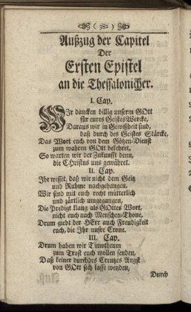 Außzug der Capitel Der Ersten Epistel an die Thessalonicher