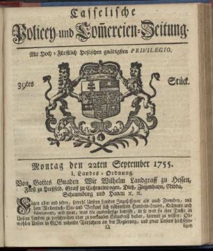 39tes Stueck, Montag den 22ten September 1755