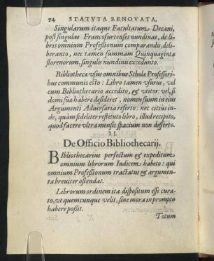 II. De Officio Bibliothecarii.