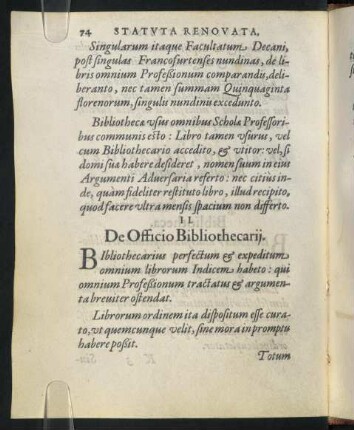 II. De Officio Bibliothecarii.